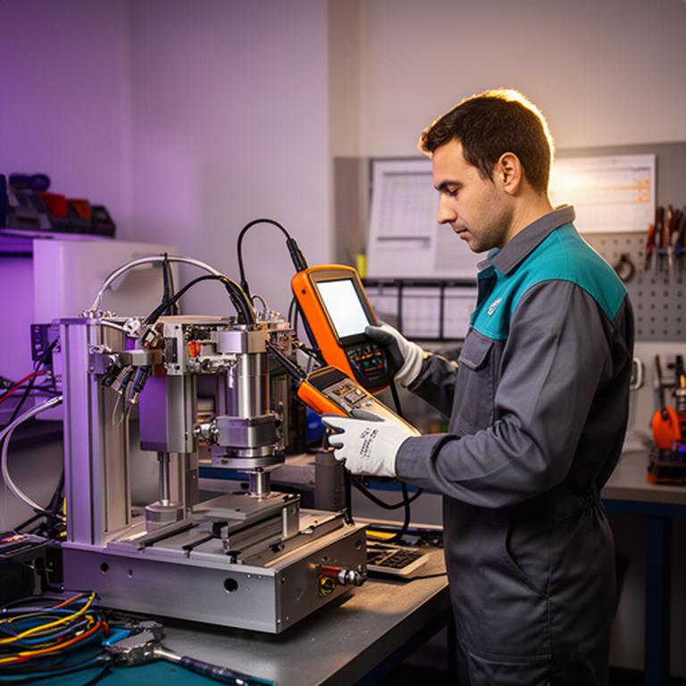 Técnico realizando mantenimiento preventivo de maquinaria en un pequeño taller