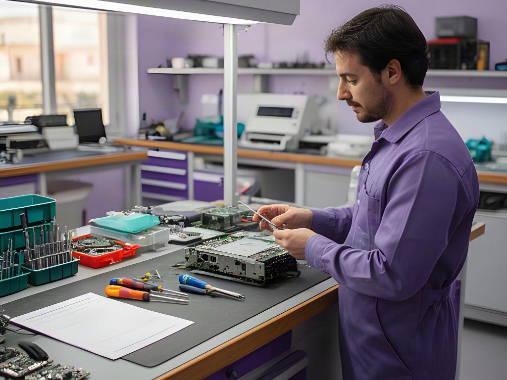 Técnico registrando un equipo averiado sobre una mesa de trabajo en un taller de Cuevas del Almanzora